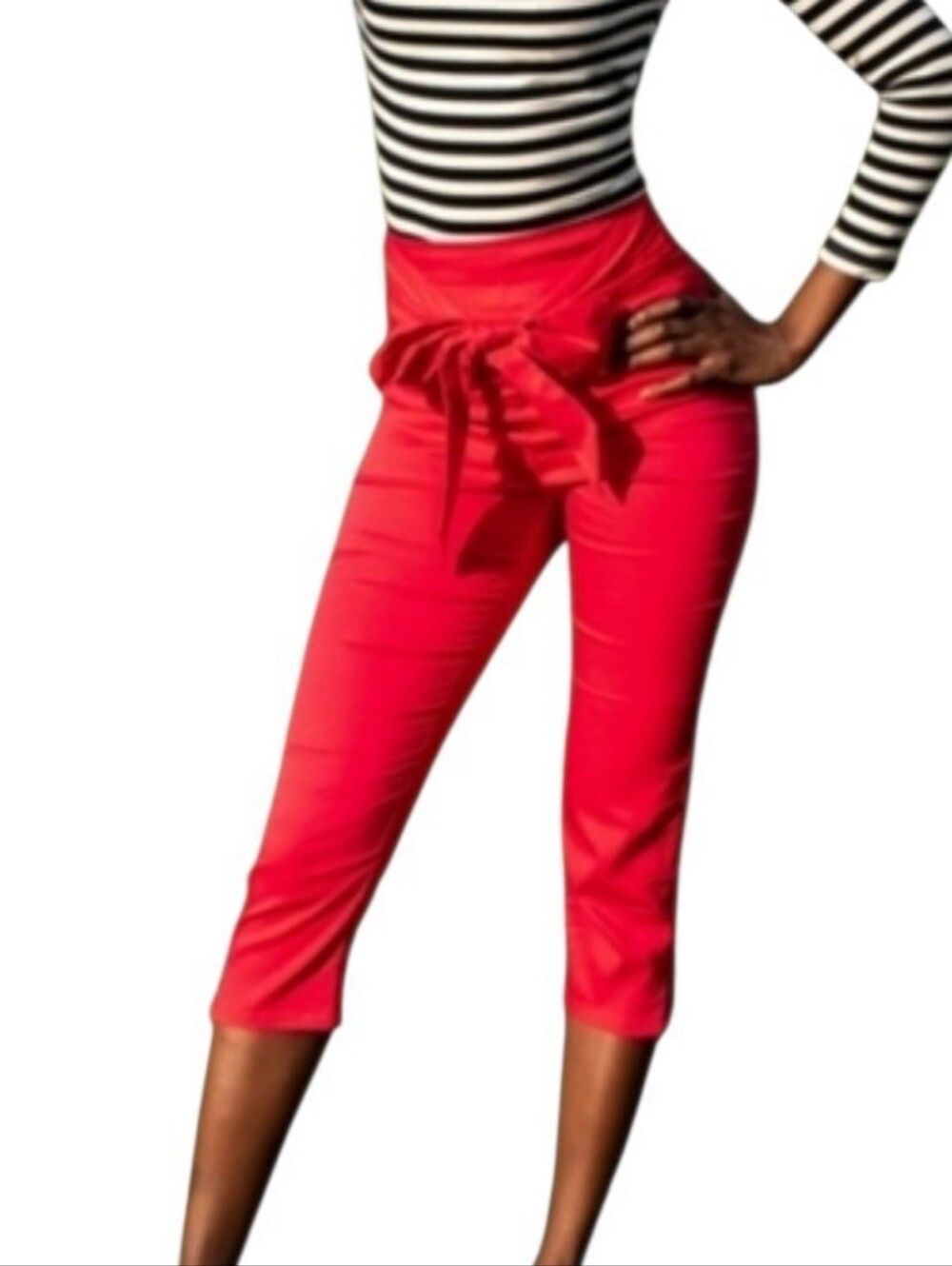 Collectif Eugenia Vibrant Fusia Pink High-Waist Tie-Belt Cropped Capris Retro